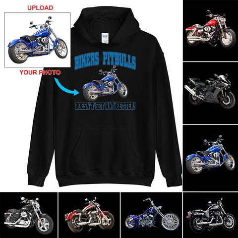 Biker and Pitbull Unisex Hoodie, With Your Own Bike On It! - 4 Terriers Only