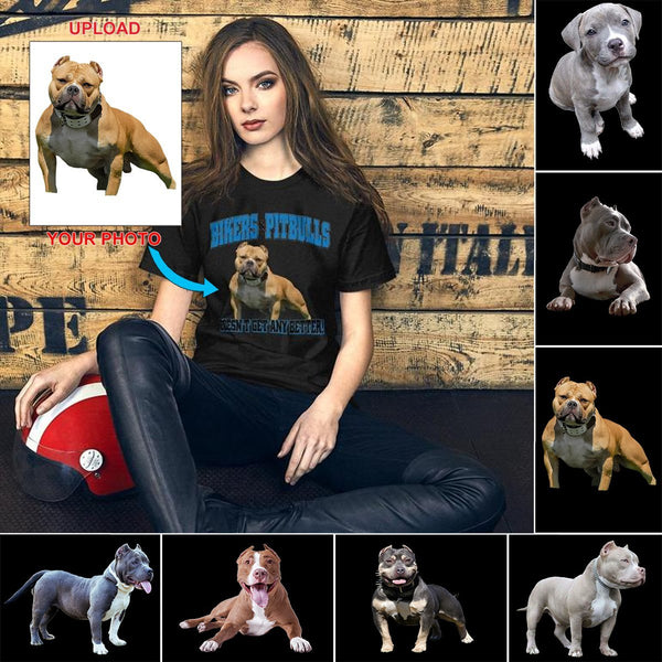 Biker and Pitbull Unisex T Shirt,Featuring Your Own Dog! - 4 Terriers Only