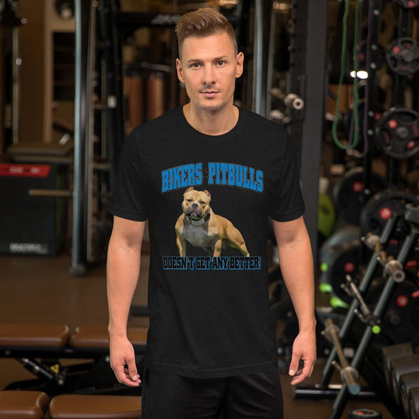 Biker and Pitbull Unisex T Shirt,Featuring Your Own Dog! - 4 Terriers Only