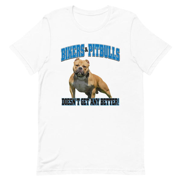 Biker and Pitbull Unisex T Shirt,Featuring Your Own Dog! - 4 Terriers Only